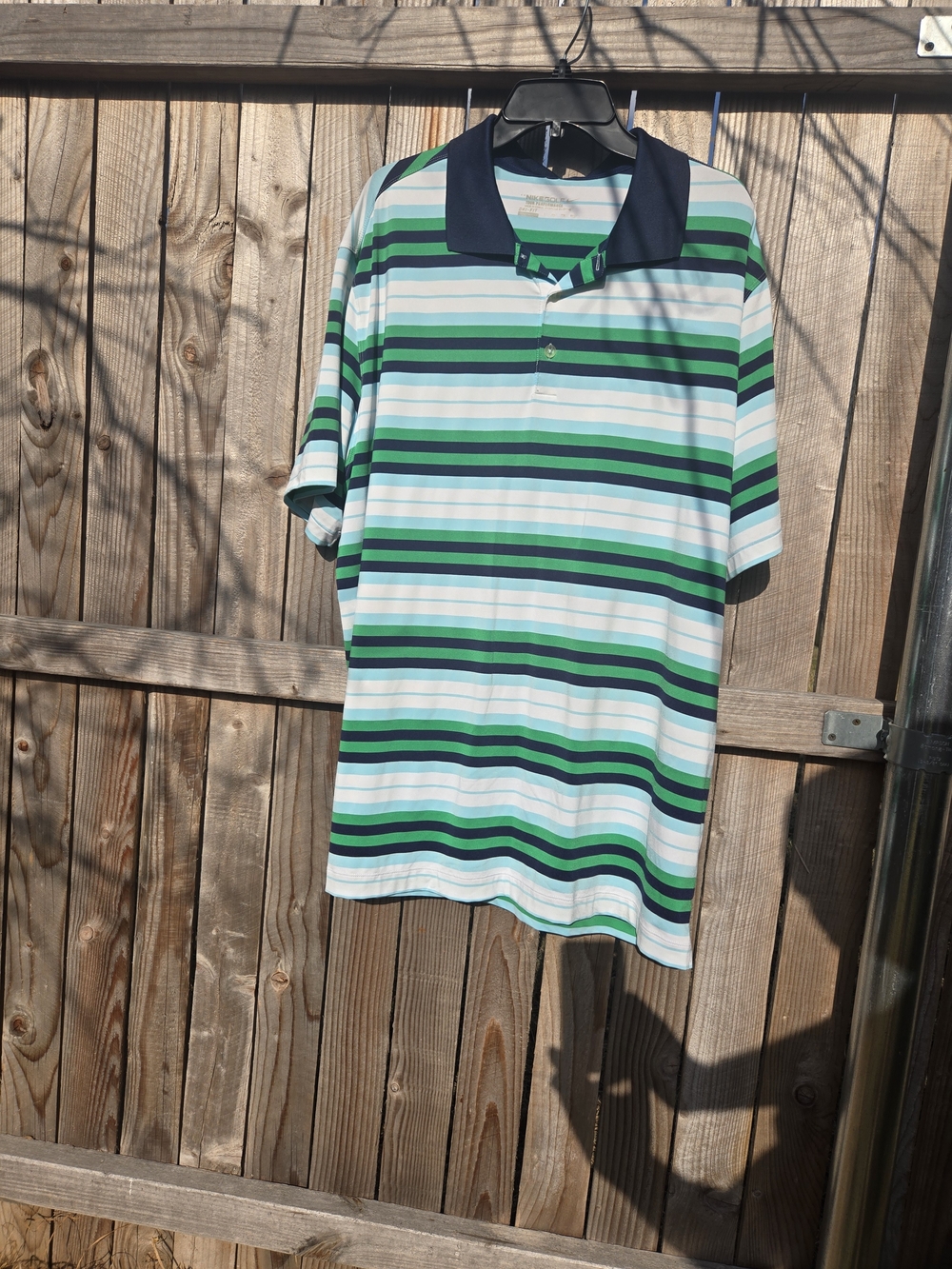 Mens Nike Golf Striped Polo Shirt in Green & Blue
